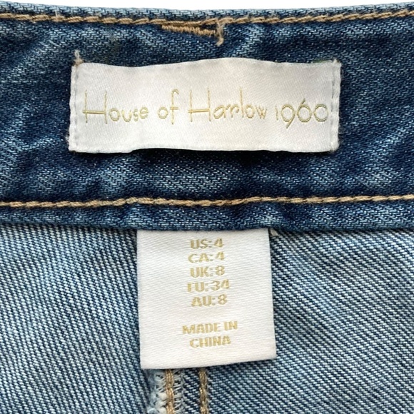 HOUSE OF HARLOW 1960 Denim Midi Pencil Skirt High Rise Split Front Blue - Picture 3 of 9